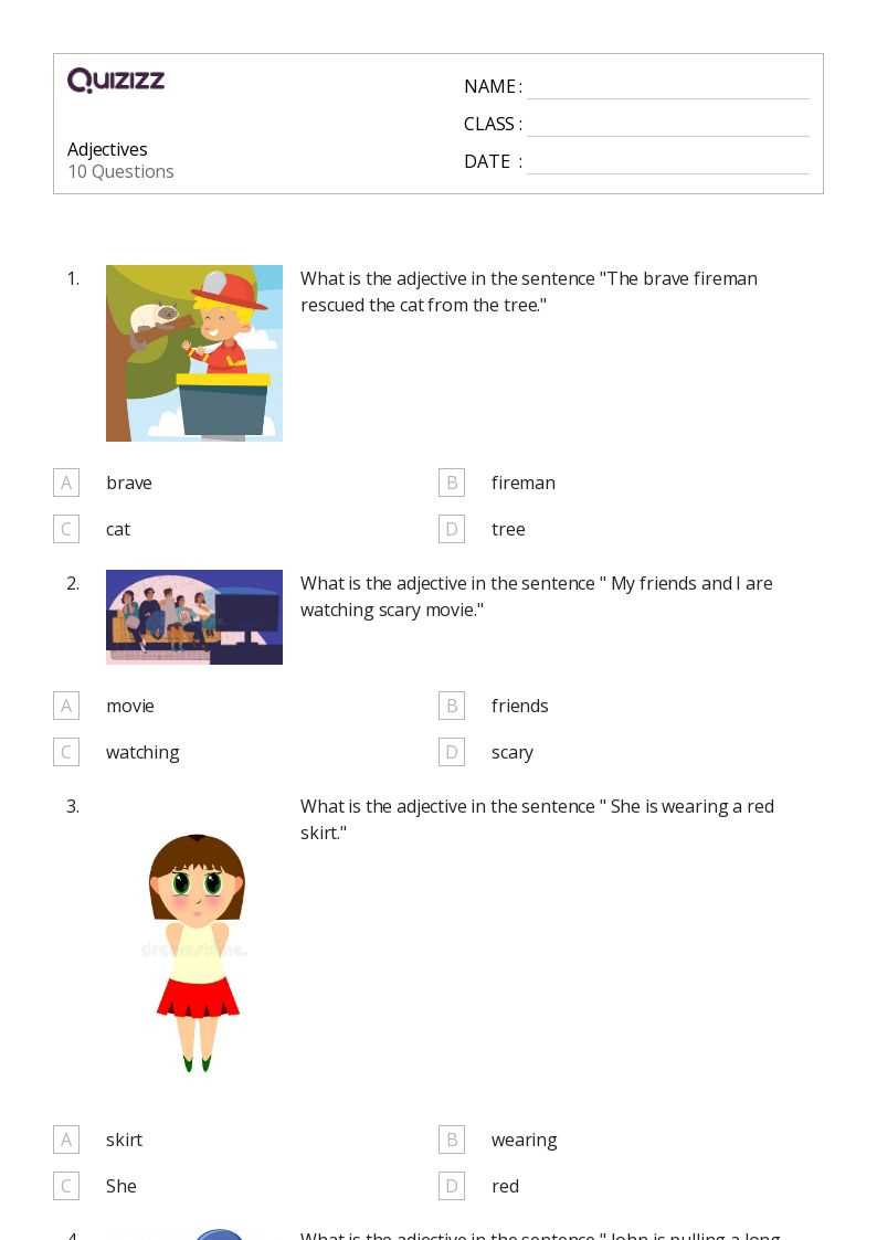 3rd grade adjective worksheets