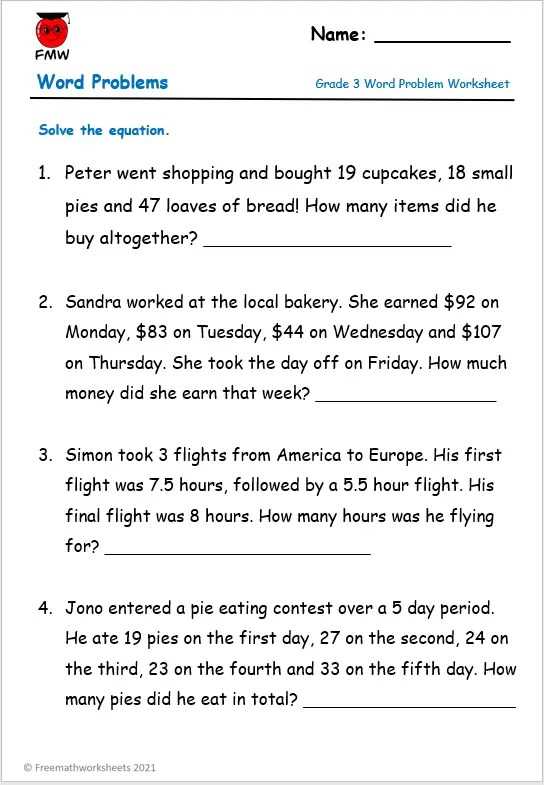 3rd math word problems worksheets