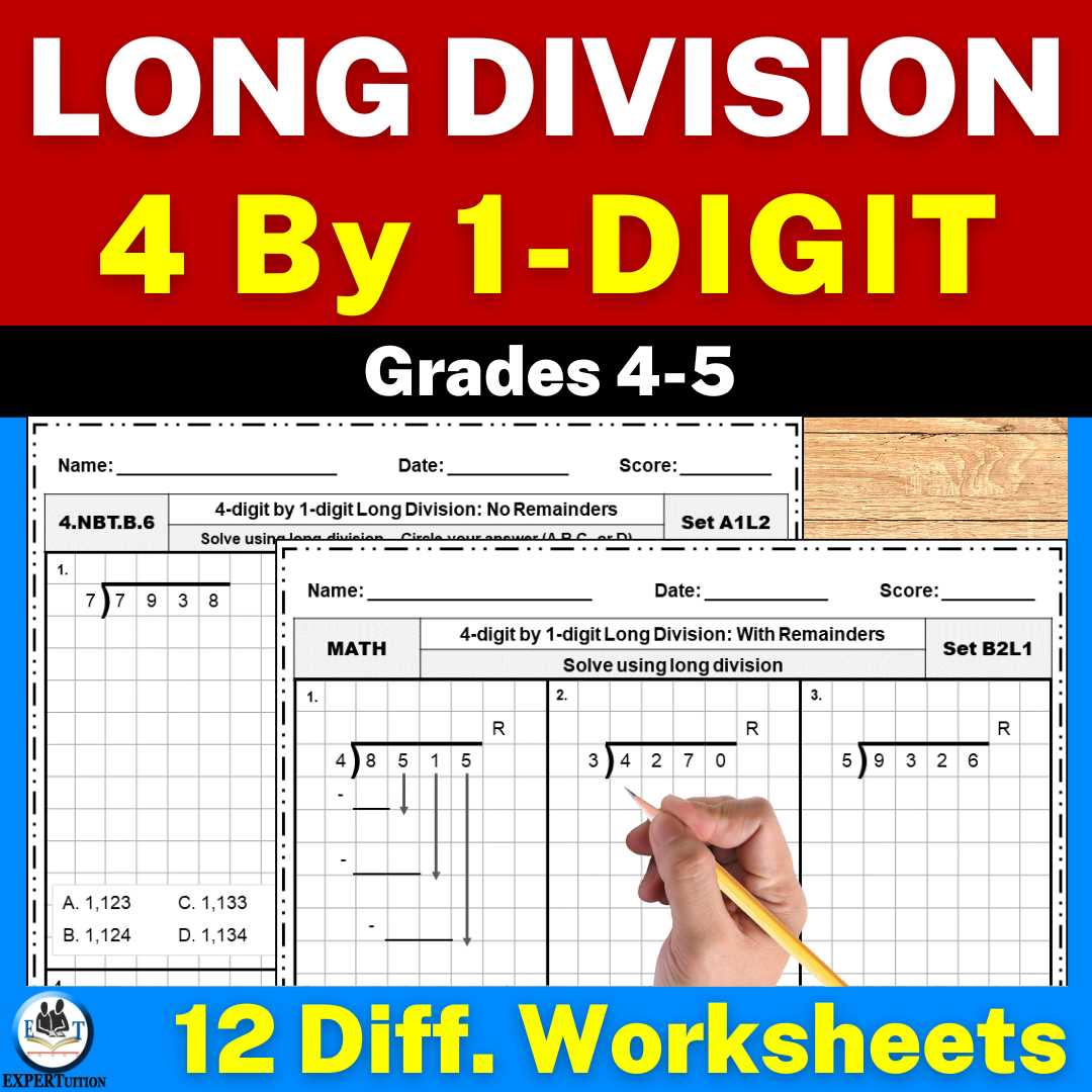 4 digit by 1 digit division worksheets no remainders