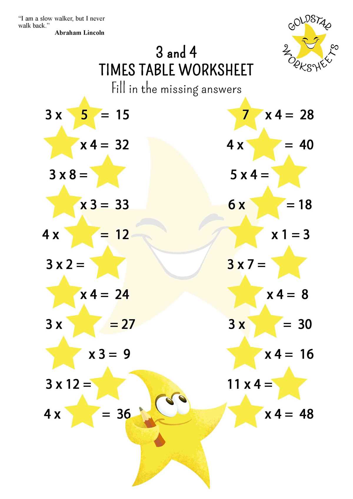 4 multiplication table worksheet