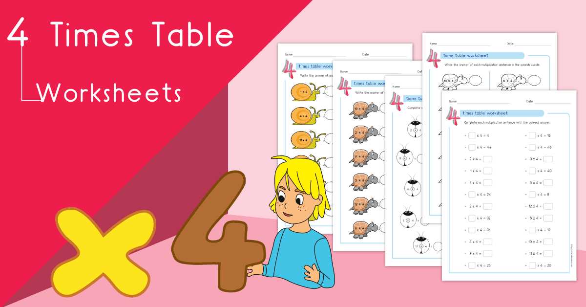 4 times table test worksheet