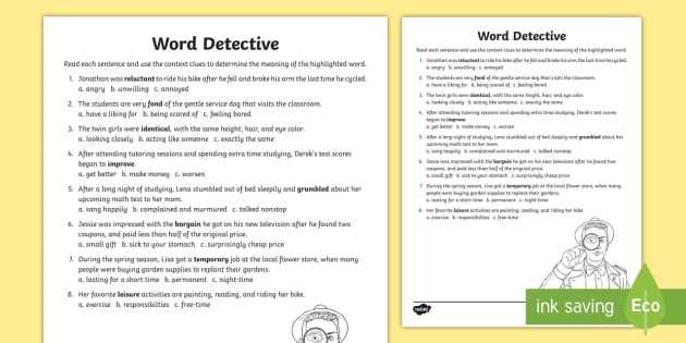 4th grade context clues worksheets