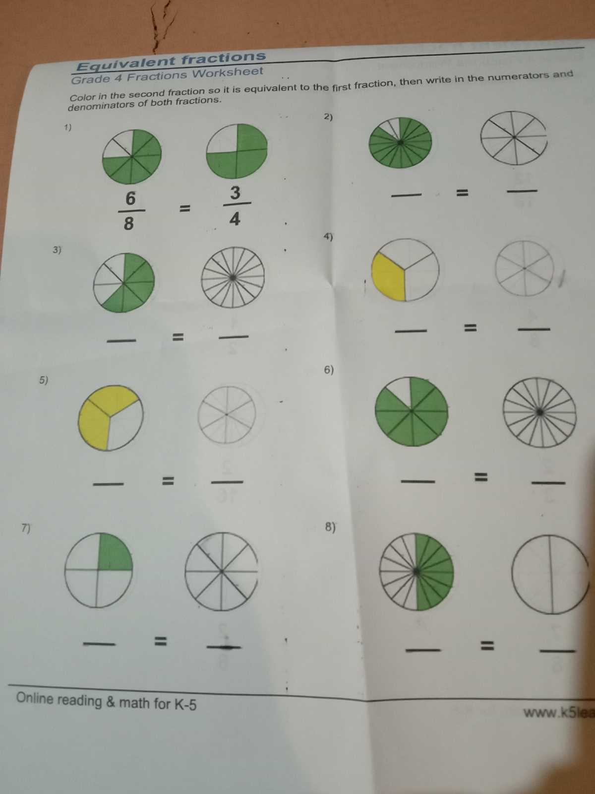 4th grade equivalent fractions worksheet