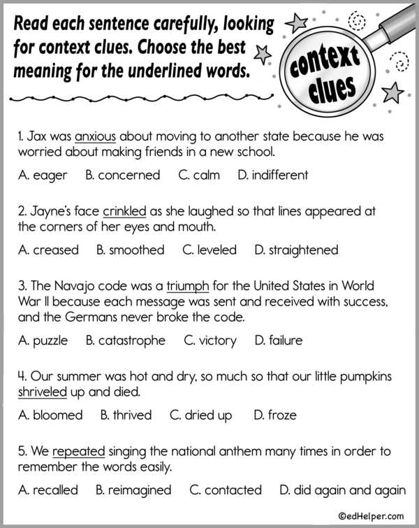 4th grade context clues worksheets
