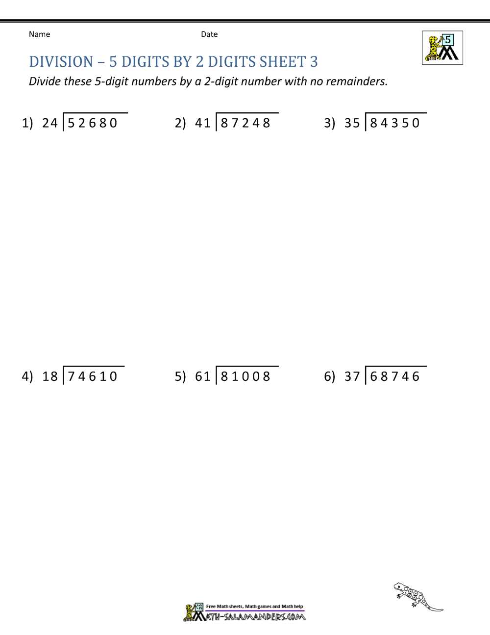 4th grade division worksheets no remainders