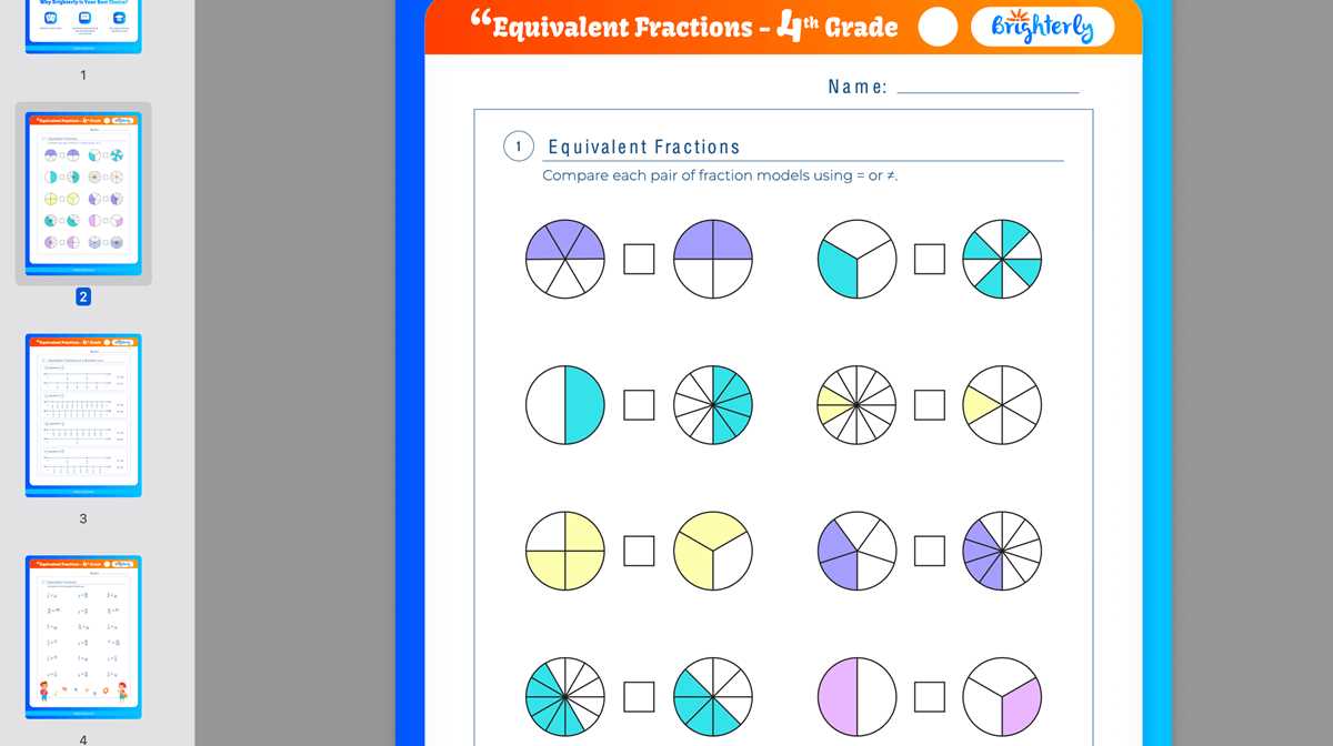 4th grade equivalent fractions worksheet