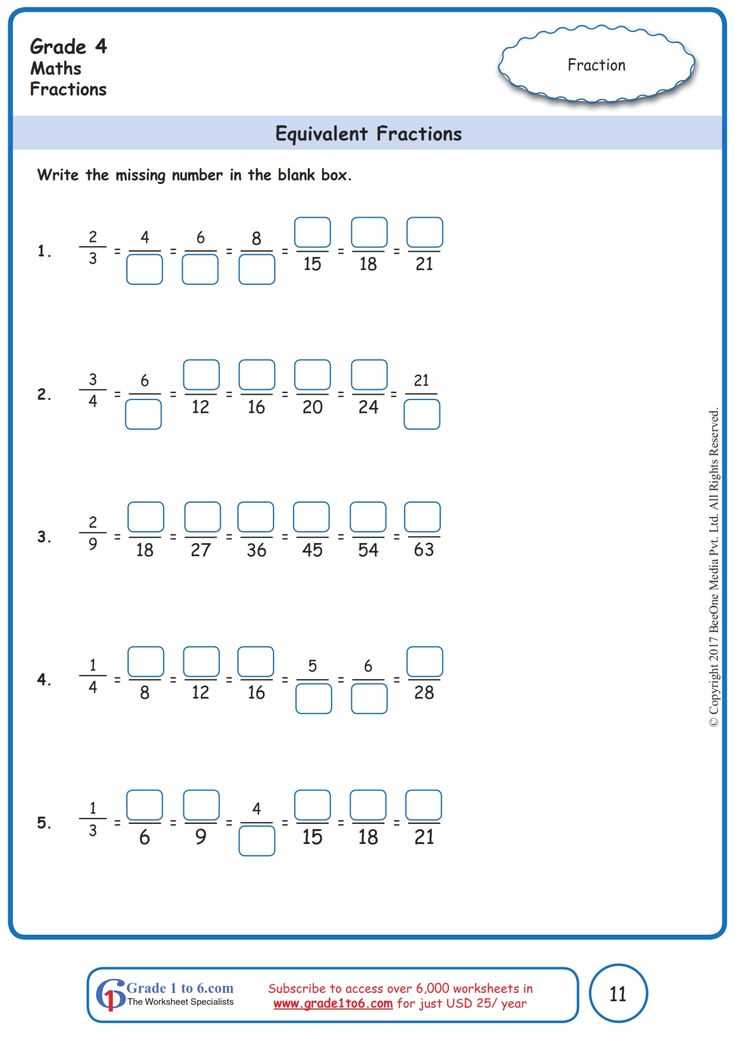 4th grade equivalent fractions worksheet