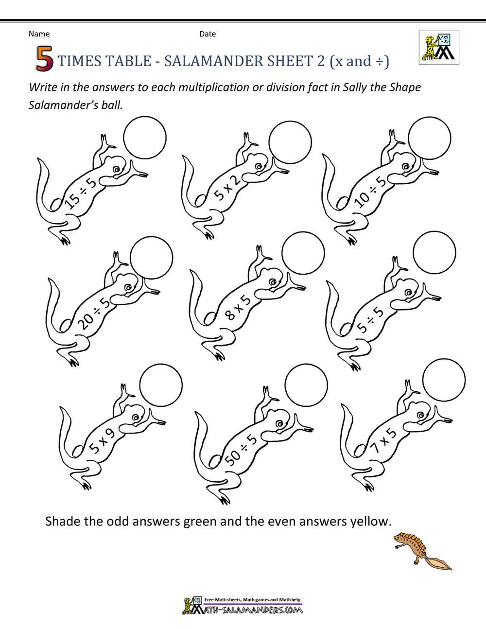 5 times tables worksheets free
