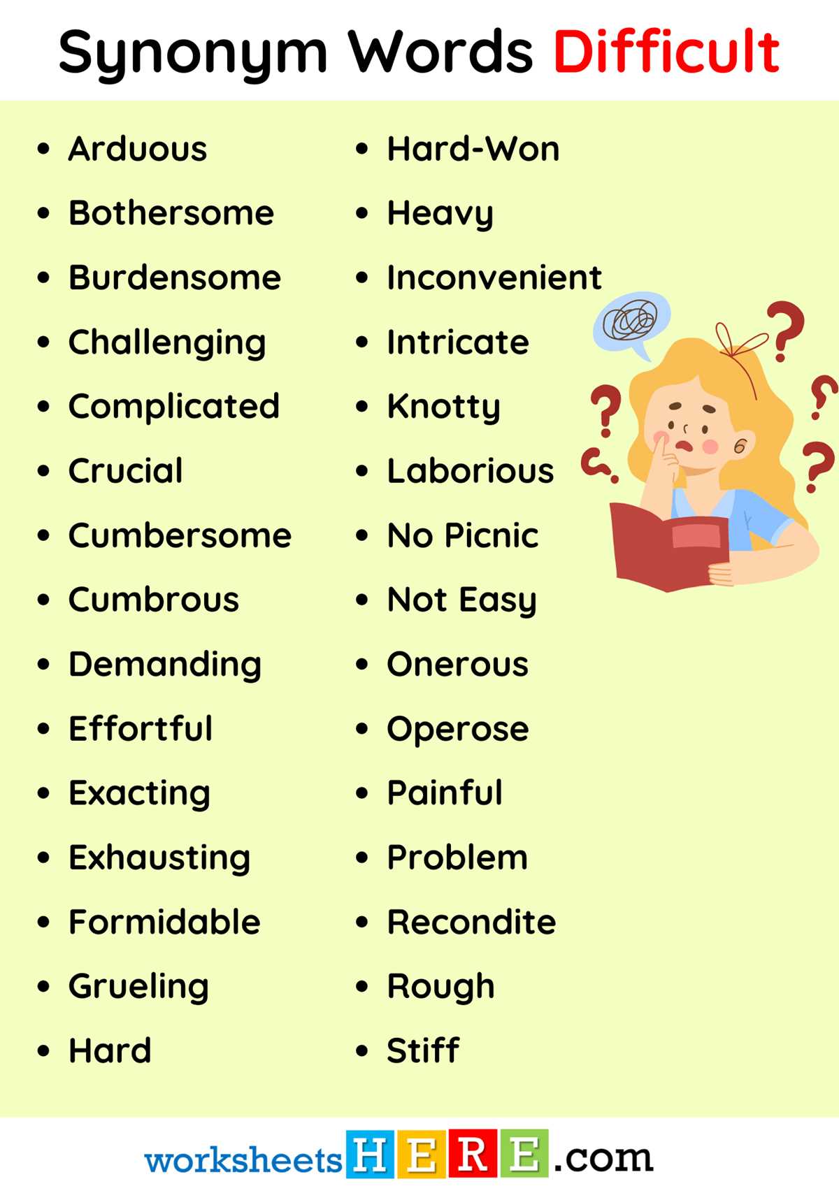 50 difficult words with meaning for class 4 worksheets