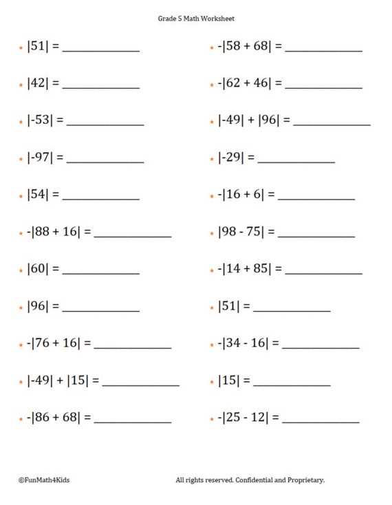 5th grade math worksheets printable
