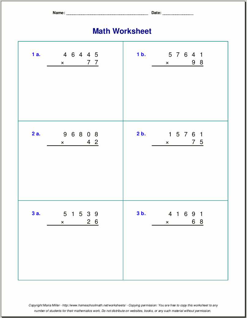 5th grade multi digit multiplication worksheets