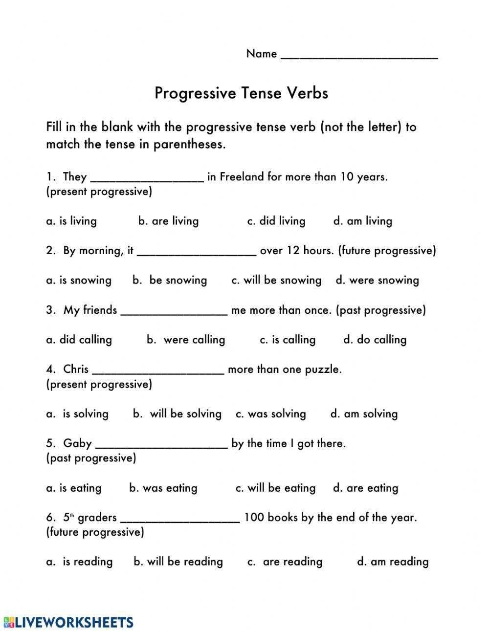 5th grade verb tense worksheets