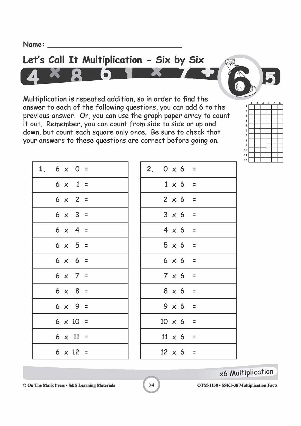 6 multiplication facts worksheets