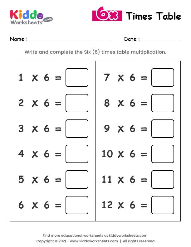 6 times table worksheet