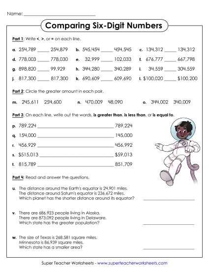 6 digit numbers in words worksheet