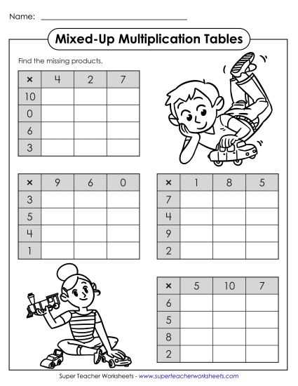 6 multiplication table worksheet