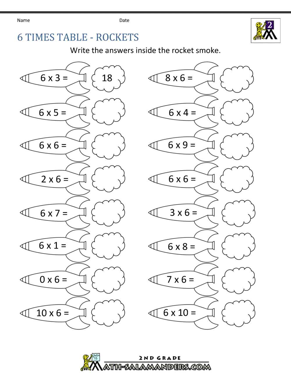 6 times table worksheet