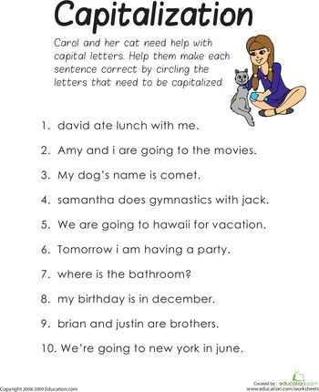 6th grade capitalization worksheets