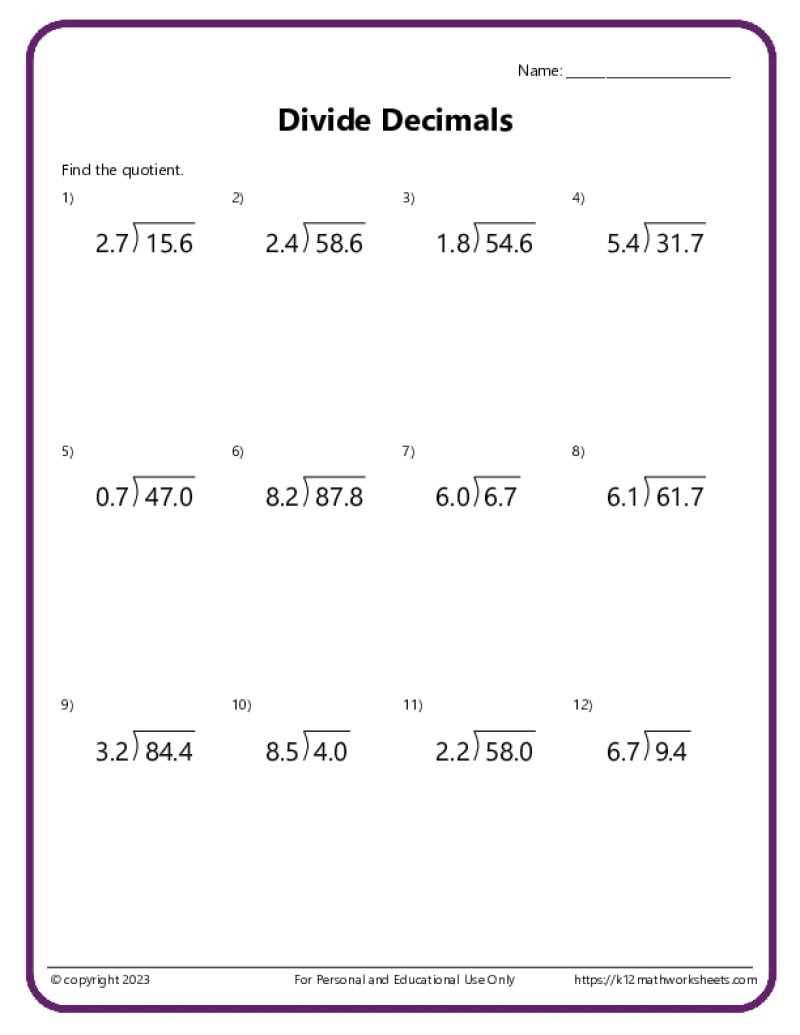 6th grade decimals worksheets