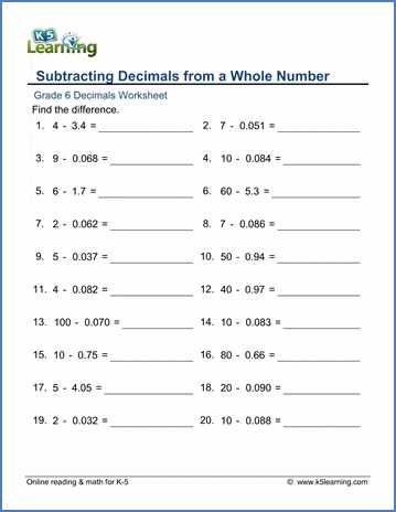 6th grade decimals worksheets