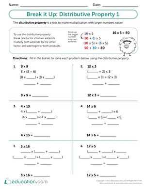 6th grade distributive property worksheet