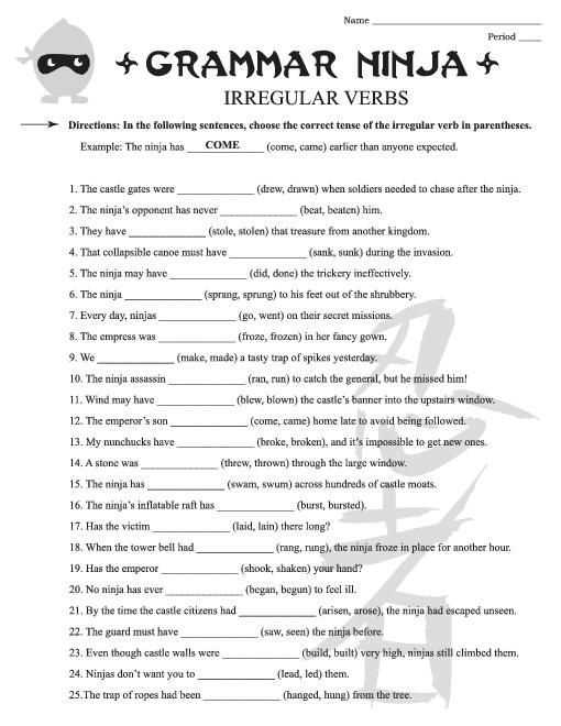6th grade language arts worksheets