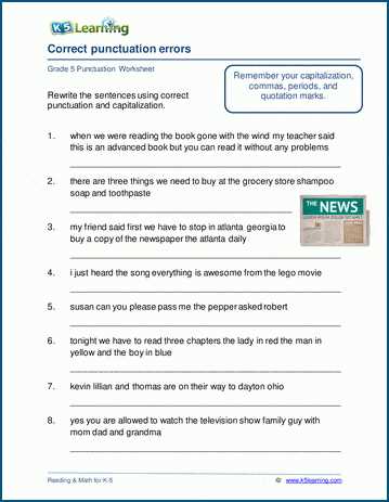 6th grade punctuation worksheets