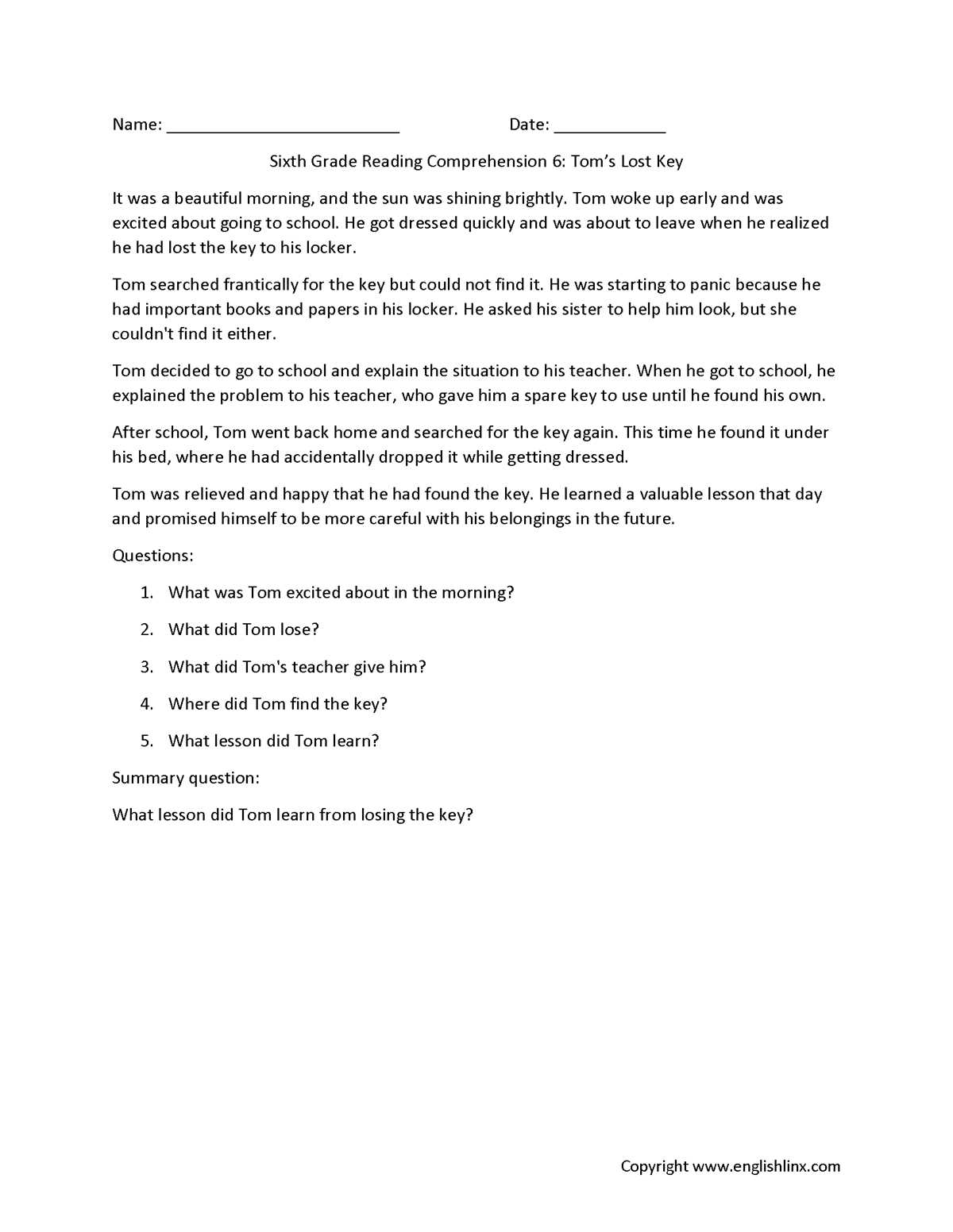 6th grade reading comprehension worksheets 6th grade reading comprehension worksheets