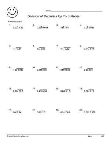 6th grade decimal division worksheets