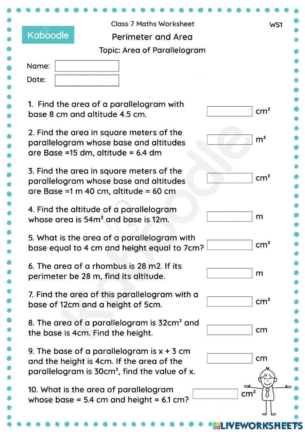 6th grade math area of parallelogram worksheets