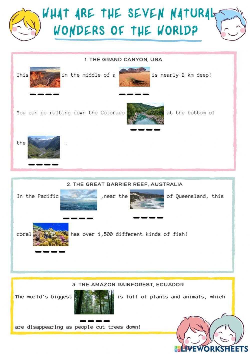 7 natural wonders of the world worksheets