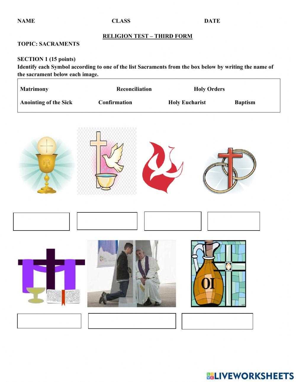 7 sacraments for kids worksheet