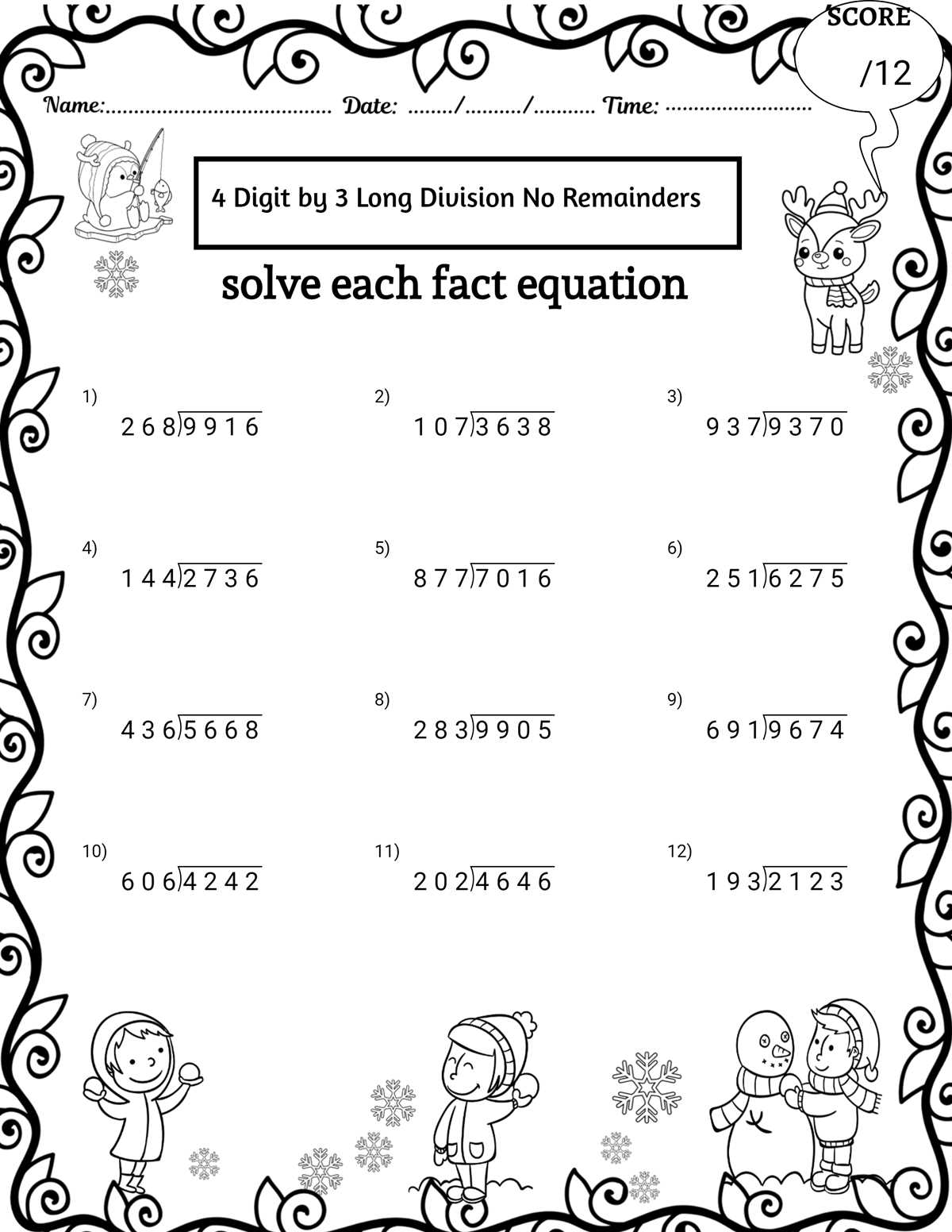 7th grade long division worksheets