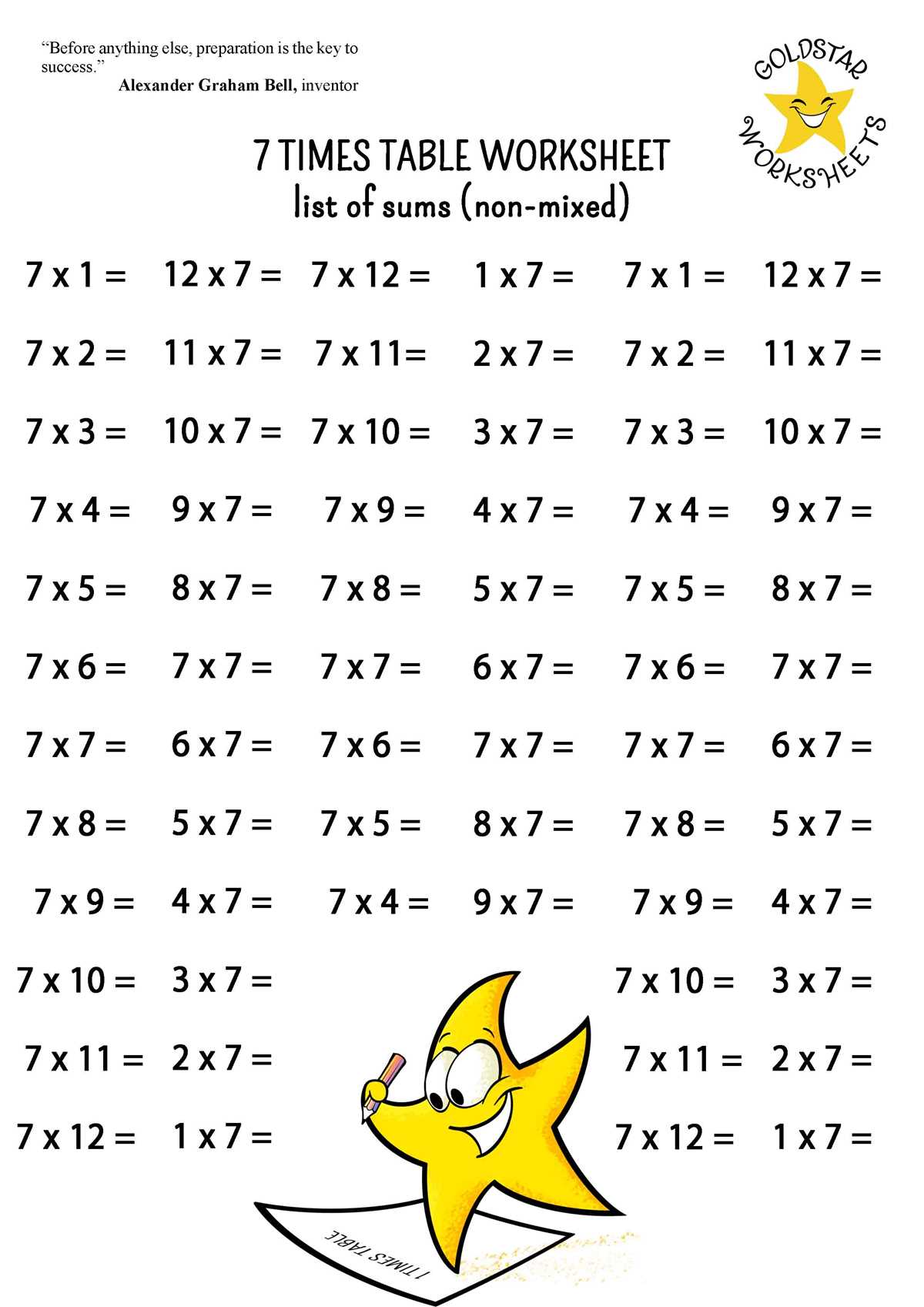 7s multiplication worksheets