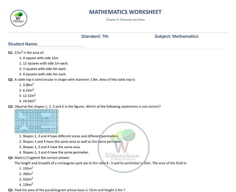 7th std maths worksheets