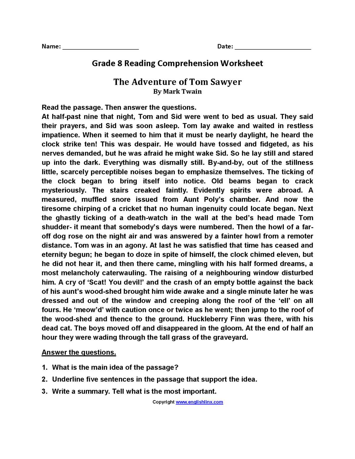 8th grade worksheets english