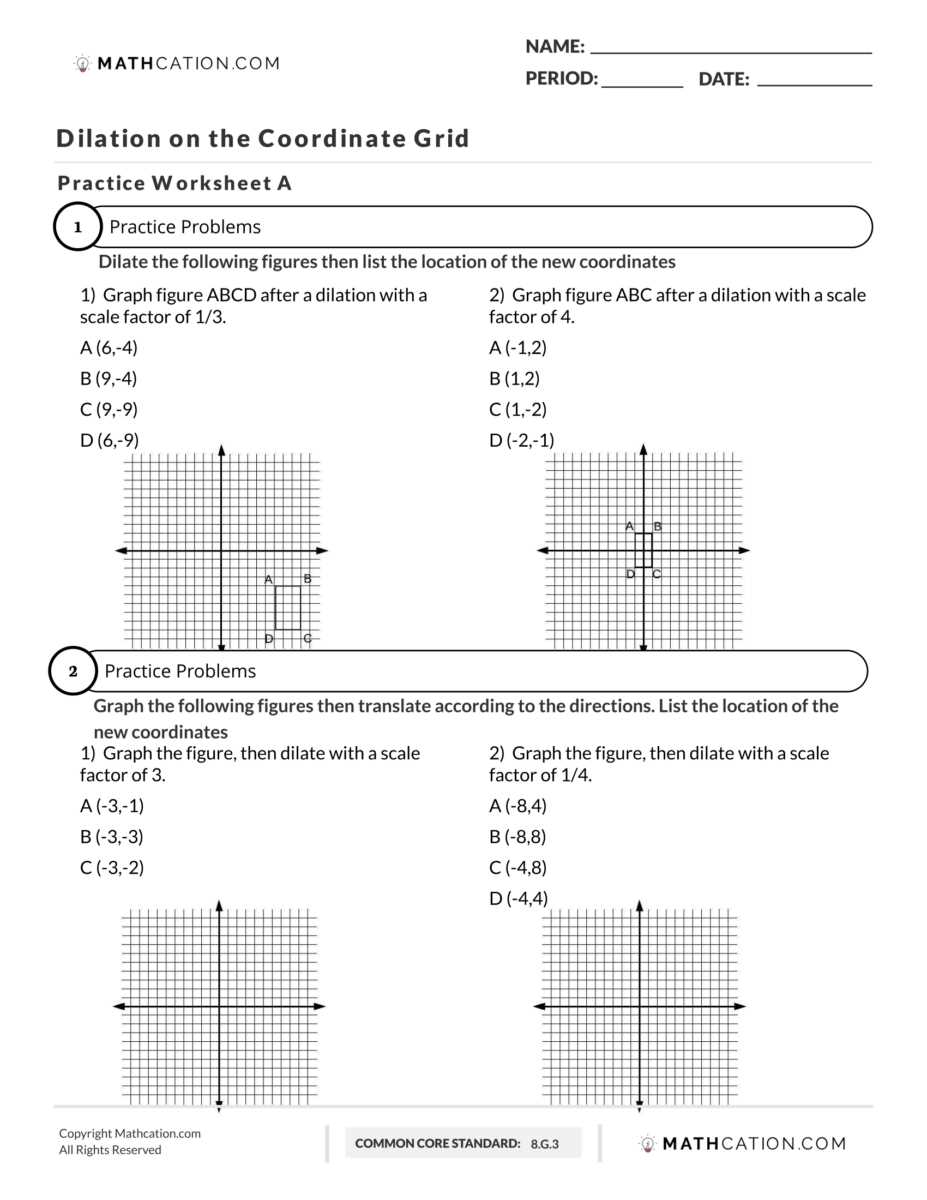 8th grade dilations worksheet