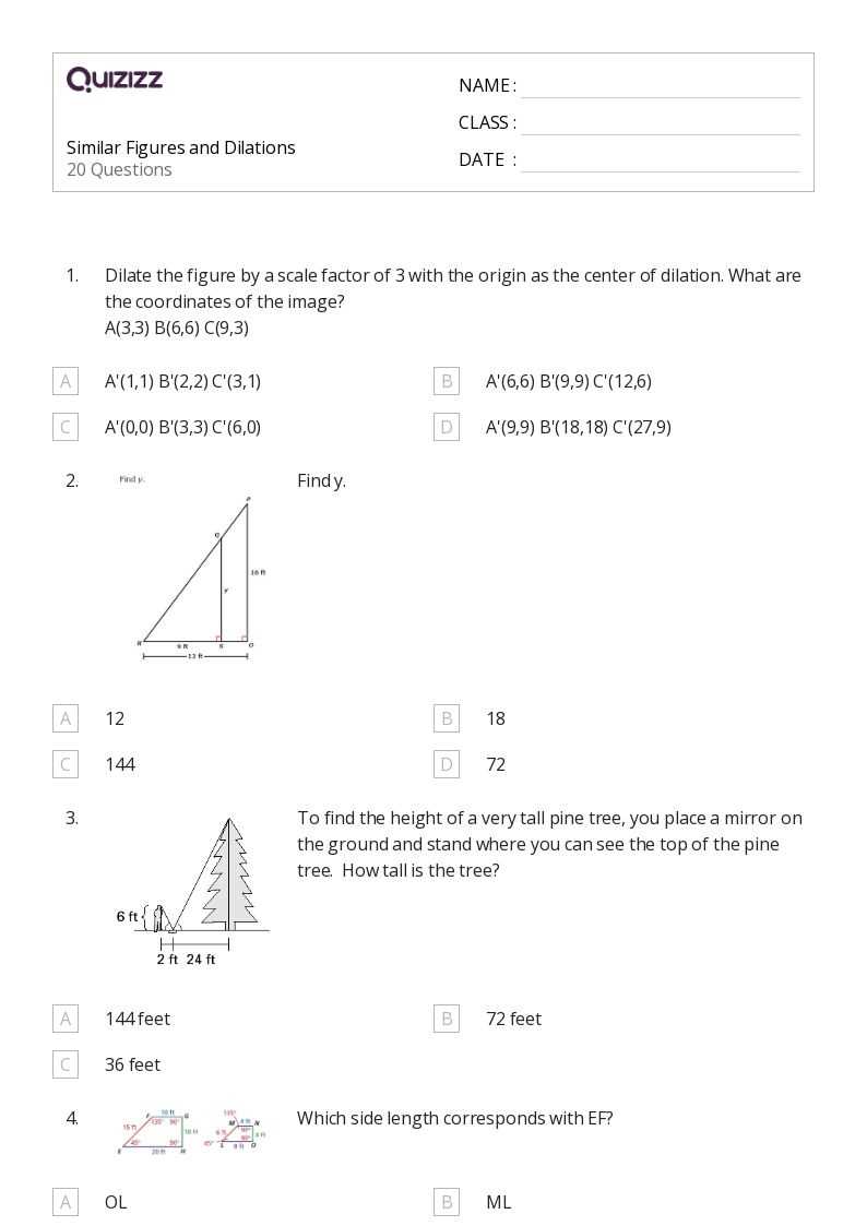 8th grade dilations worksheet