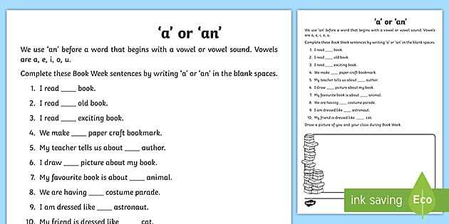 a an and the worksheet