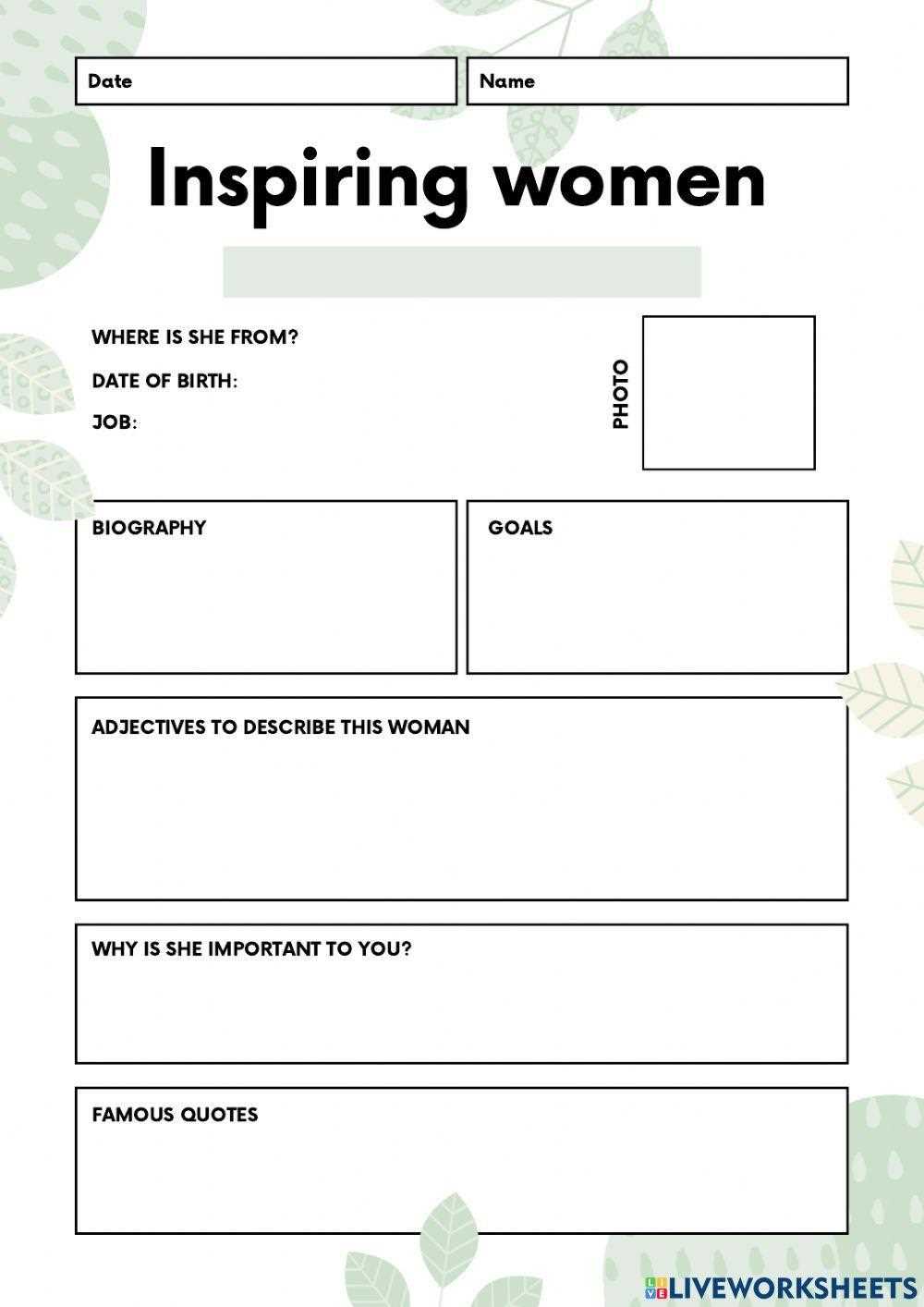 a woman who inspires me worksheet