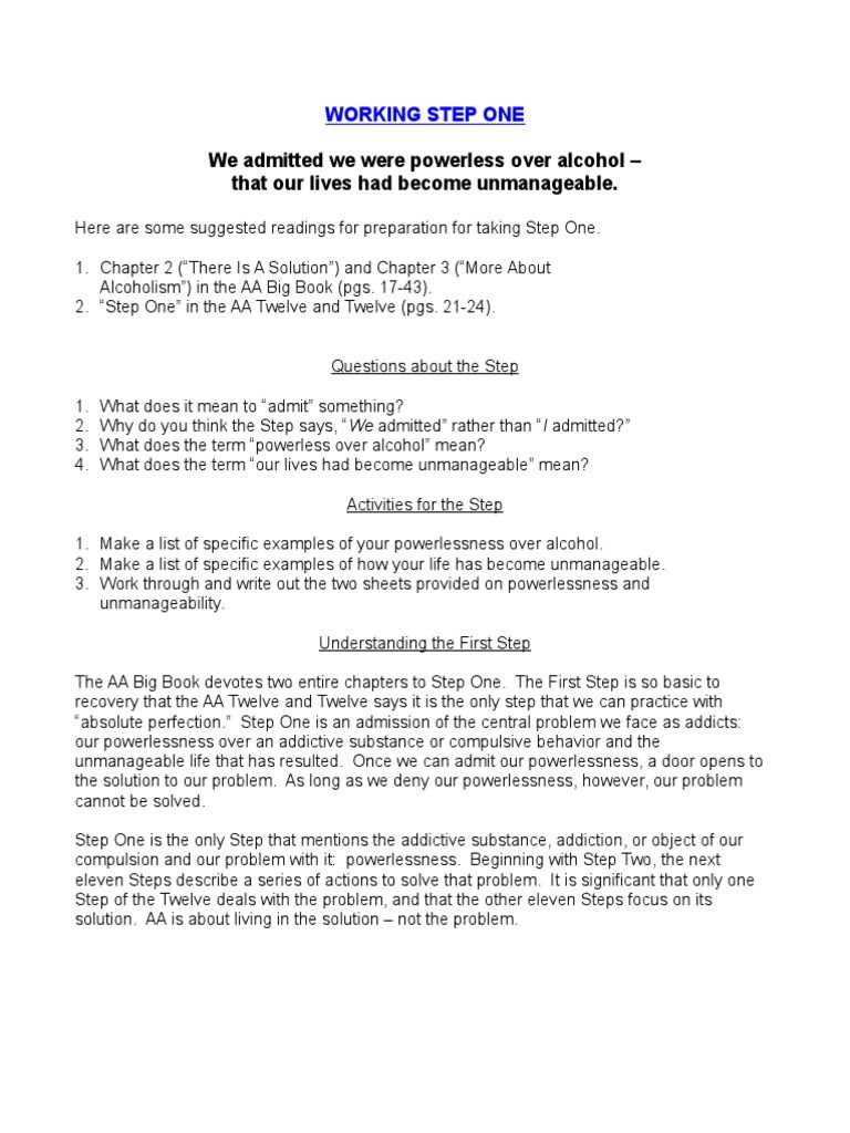 aa 1st step worksheet