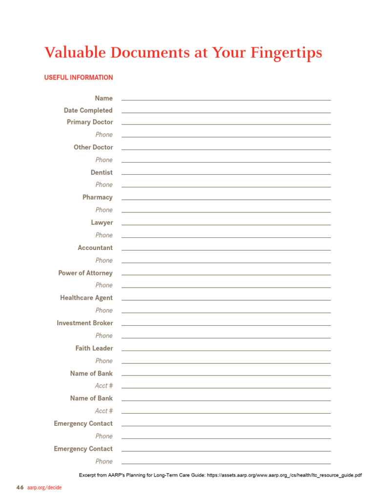 aarp estate planning worksheet