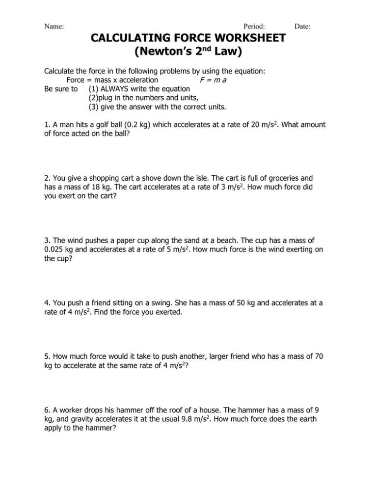 acceleration calculations worksheet