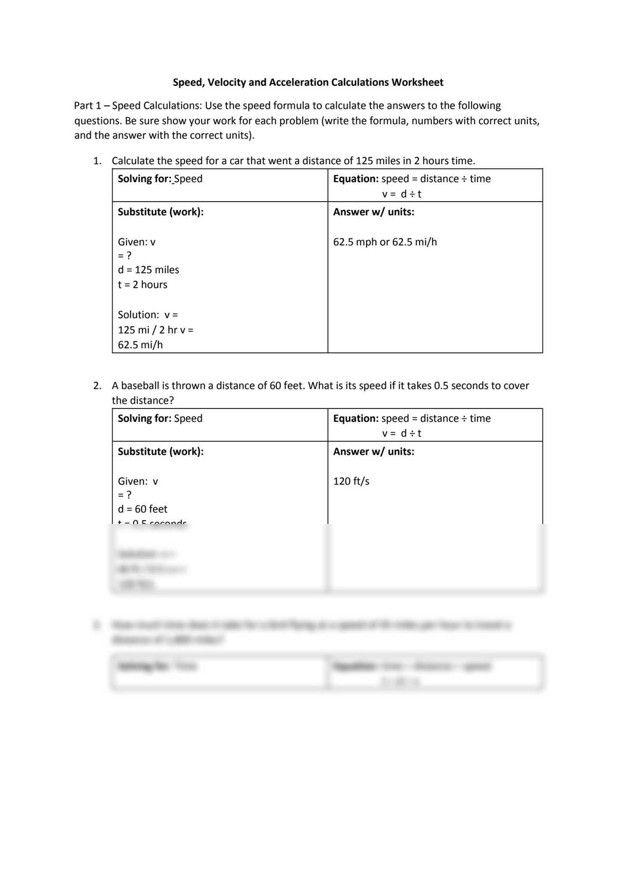 acceleration calculations worksheet