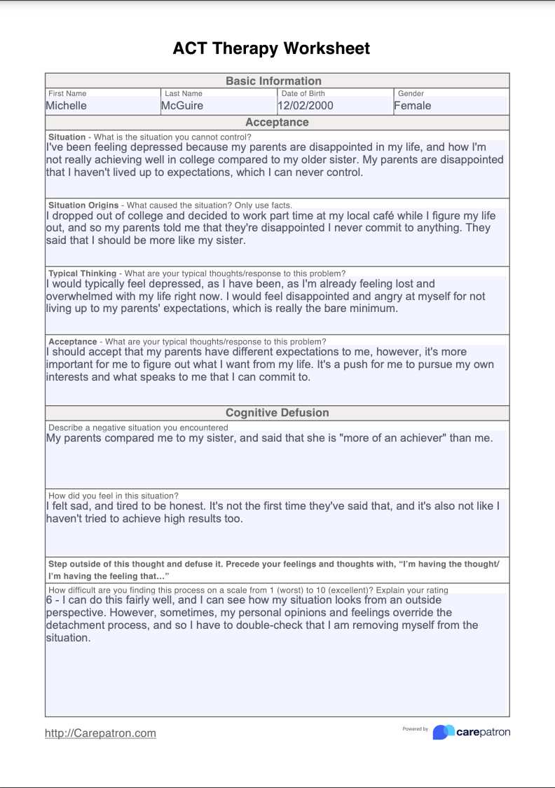 acceptance commitment therapy worksheets