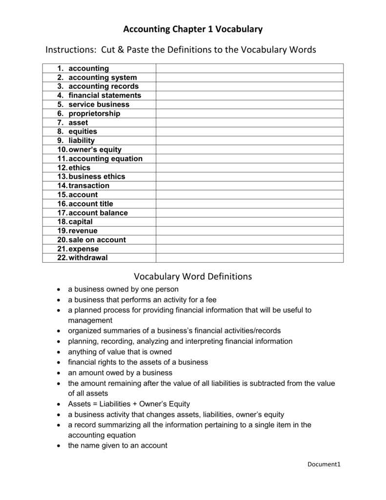 accounting vocabulary worksheet