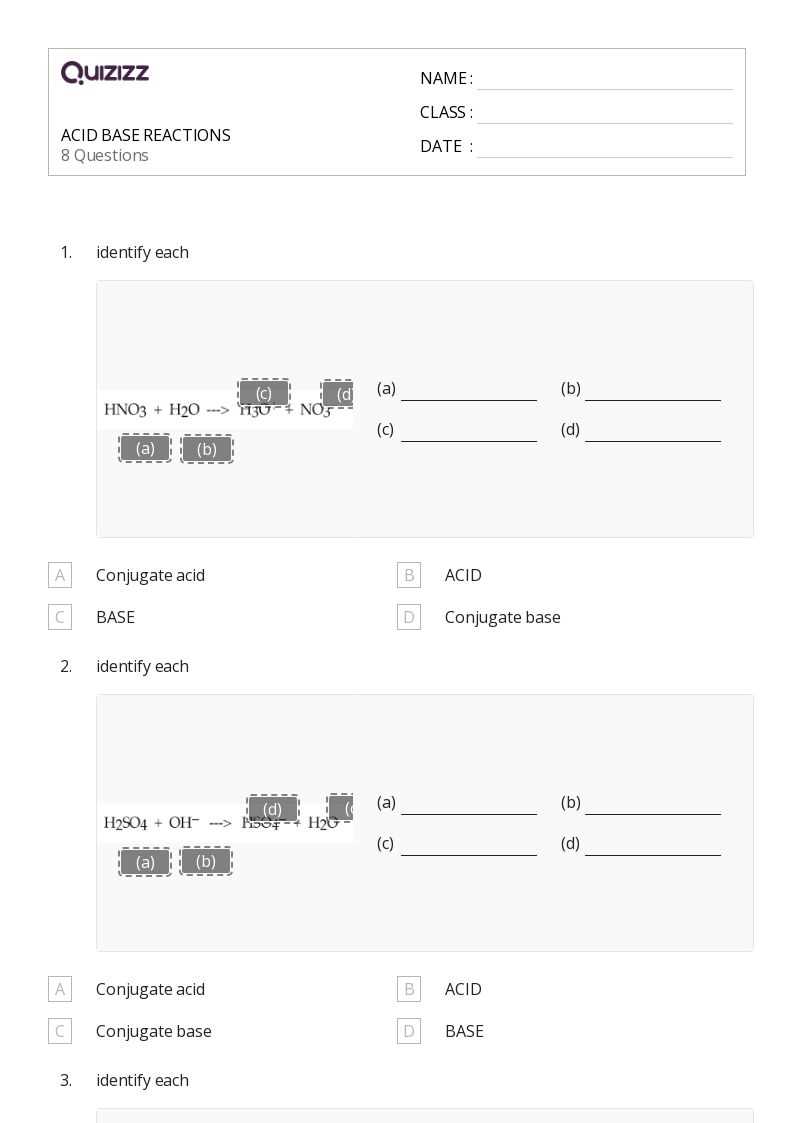 acid base reactions calculations worksheet