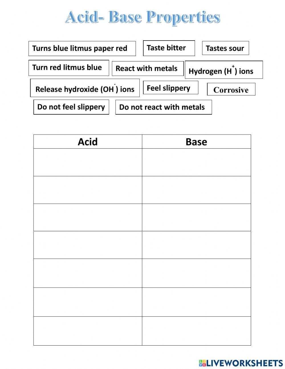 acids and bases chemistry worksheet