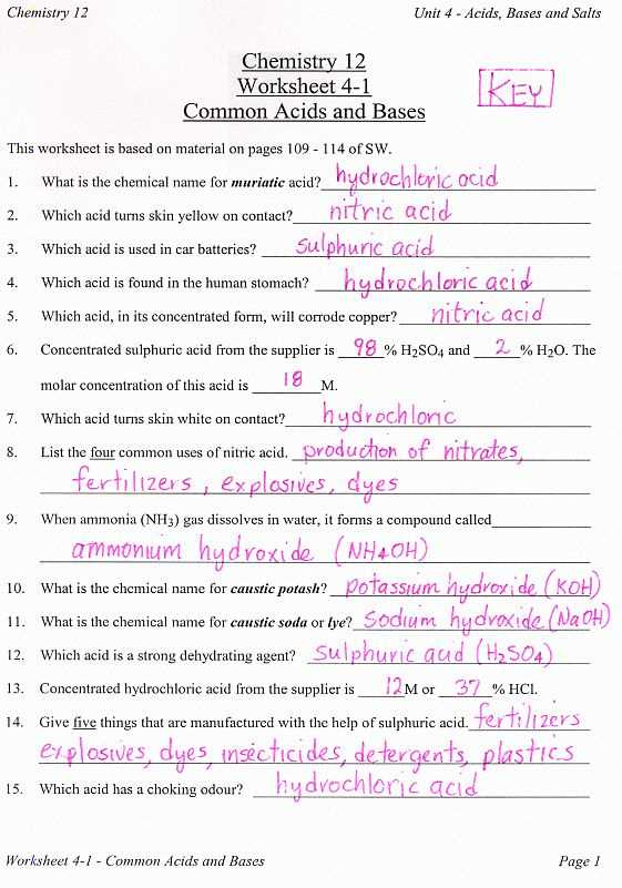 acids and bases chemistry worksheet