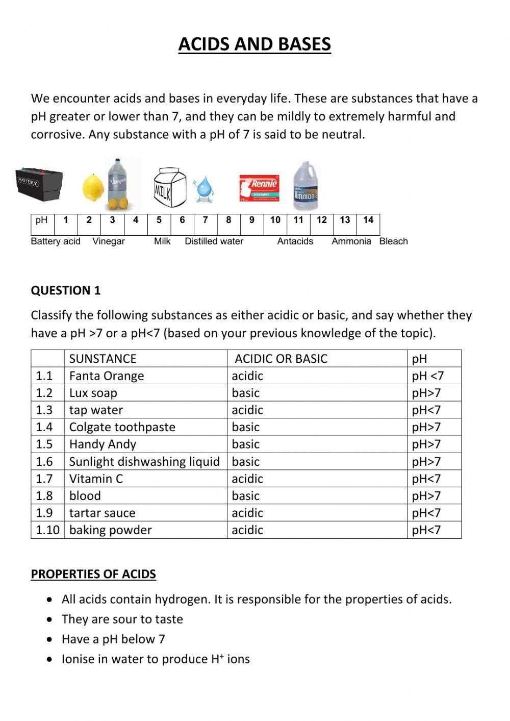 acids and bases worksheets